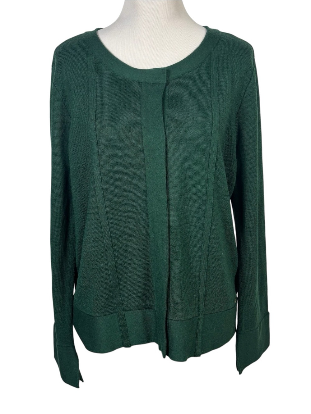 Donna Karan NWT Cardigan Holiday Green Long Sleeve Knit Sweater Snap Front XL